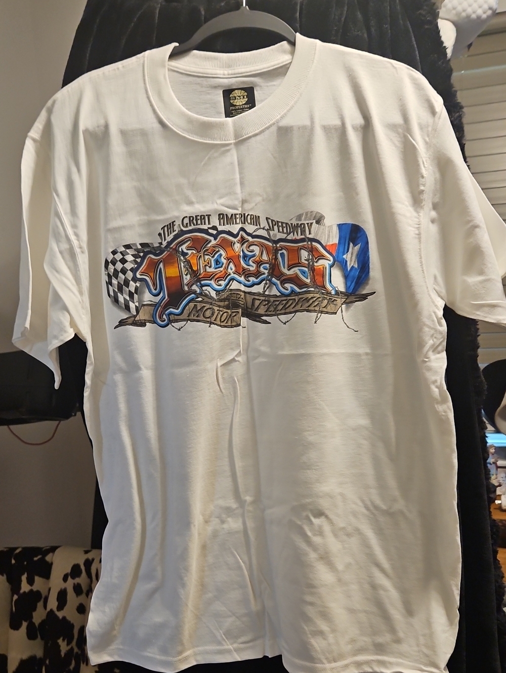 White Graphic Racing Tee with Bold Retro Print